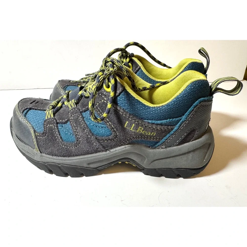 LL Bean Trail Model Hiking Shoes Kids Size 2 Blue Grey Lime Green Low Top 300510